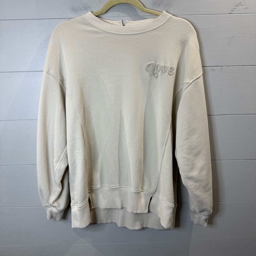 Aerie Women's Cozy Oversized Cream Sweater with Embroidered Love Detail